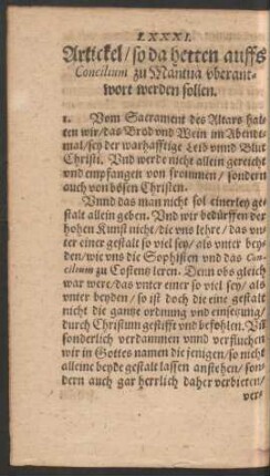 LXXXI. Artickel/ so da hetten auffs Concilium zu Mantua uberantwort werden sollen.