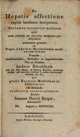 De hepatis affectione, capitis laesiones insequente : Diss. inaug.