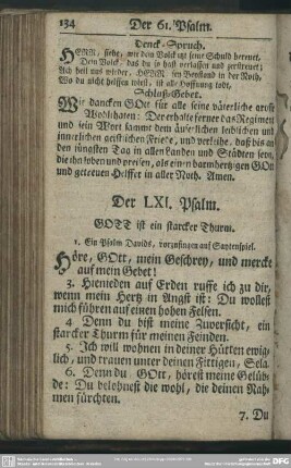 Der LXI. Psalm : Gott ist ein starcker Thurm