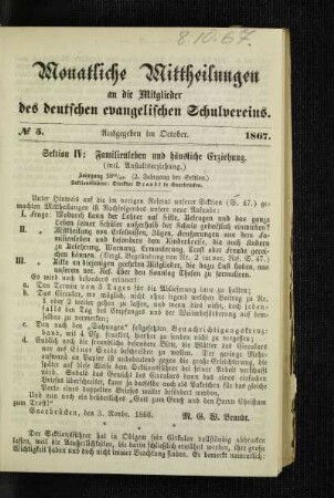 Sektion IV: Familienleben und häusliche Erziehung : (incl. Anstaltserziehung)