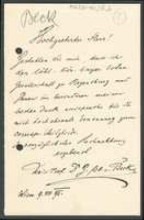 Brief von Günther Beck-Mannagetta an Unbekannt
