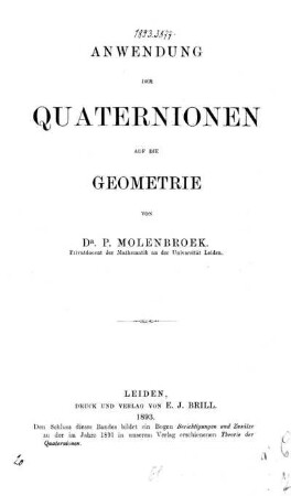 Anwendung der Quaternionen auf die Geometrie