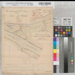 Herdecke (Herdecke) Neubau der Brücke am Mühlengraben Lageplan um 1820 1 : 1250/2500 36 x 28 kol. Zeichnung Hartmann KSA Nr. 1122a