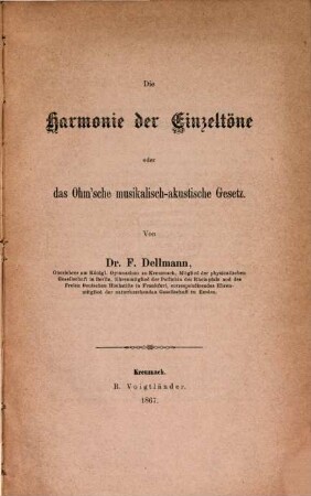 Die Harmonie der Einzeltöne oder Das Ohm'sche musikalisch-akustische Gesetz
