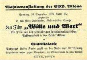 Eintrittskarte für eine Filmveranstaltung der SPD Altona