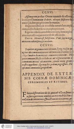 Appendix de Externis Coenæ Dominicæ ceremoniis et ritibus.