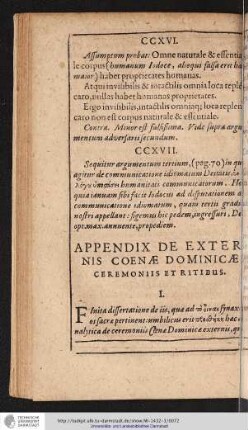 Appendix de Externis Coenæ Dominicæ ceremoniis et ritibus.