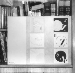 Buchstabenform Z. Collage aus Bleistift, Deckfarben, Wasserfarben, Spritztechnik; 41,6 x 54,5 cm (1931; H. Rose)