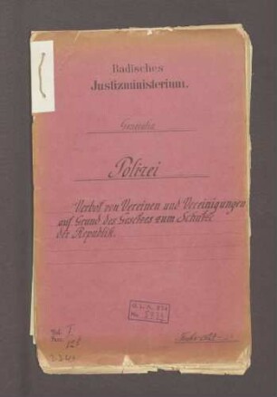 Verbot von Vereinen und Vereinigungen aufgrund des Gesetzes zum Schutze der Republik (Generalia)