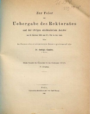 Chronik und Bericht : über das akademische Jahr .... 10. 1884/85. - 1885