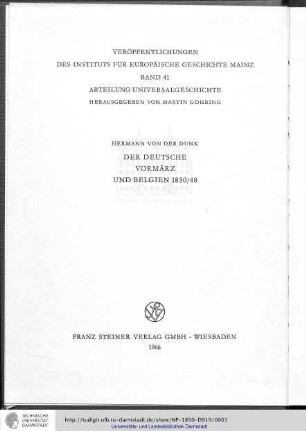 Der deutsche Vormärz und Belgien 1830/48