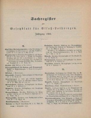 Sachregister zum Gesetzblatt für Elsaß-Lothringen. Jahrgang 1893