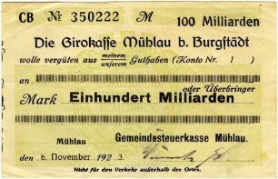 Gutschein über Einhundert Milliarden Mark