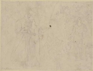 Zu Shakespeares "Der Sturm", Blatt 5, 1. Akt, 2. Szene: Prospero und Miranda begegnen dem von Genien und kleinen Dämonen umschwirrten Ferdinand