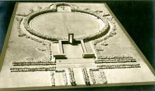 Grund, Peter; Düsseldorf; Schlageter - Forum, Gauleitung mit Kongreßhalle und Ehrenmal - Modellfoto Ehrenmal (Ansicht)