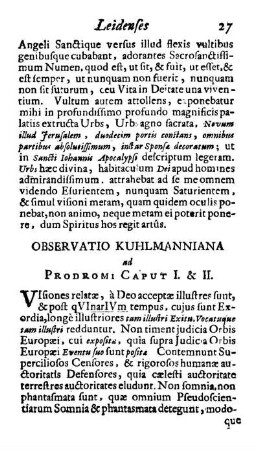 Observatio Kuhlmanniana ad Prodromi Caput I. & II.