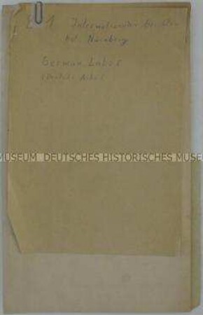 Mappe mit Abschriften von Dokumenten u.a. zur Siedlungspolitik im Wartheland - Sachkonvolut Nürnberger Prozesse (englisch)