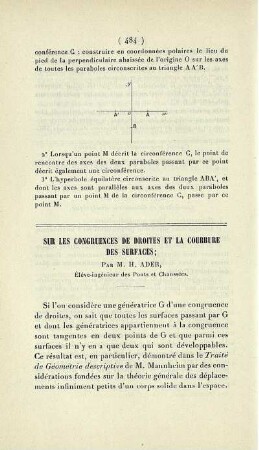Sur les congruences de droites et la courbure des surfaces.