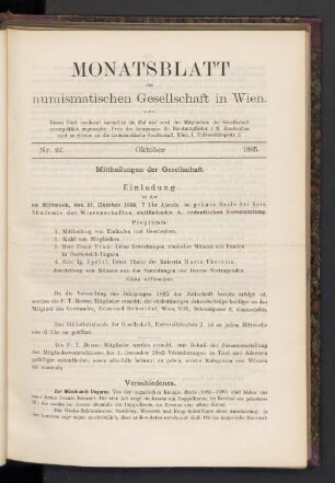 Nr. 27. Oktober 1885