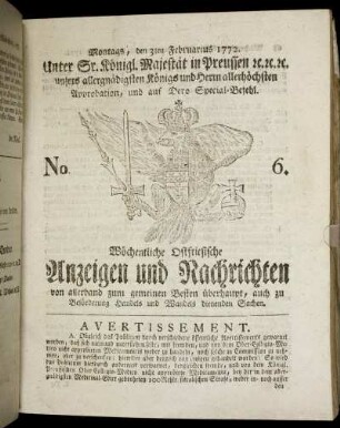 No. 6. Montags, den 3ten Februarius 1772.