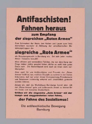 "Antifaschisten! Fahnen heraus"
