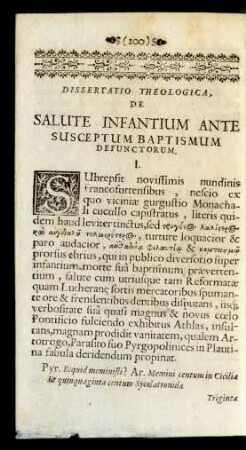 Dissertatio Theologica, De Salute Infantium Ante Susceptum Baptismum Defunctorum.
