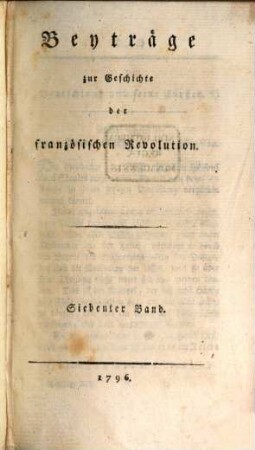 Beyträge zur Geschichte der Französischen Revolution, 7. 1796