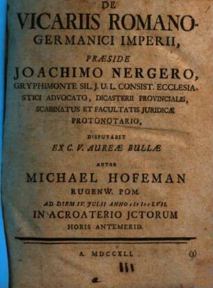 De vicariis Romano-Germanici Imperii