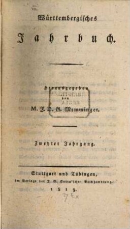 Württembergisches Jahrbuch, 2. 1819