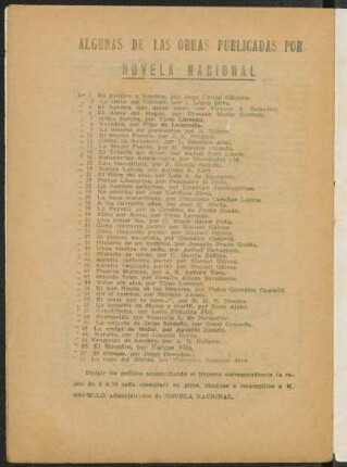 Algunas de las obras publicadas por Novela Nacional