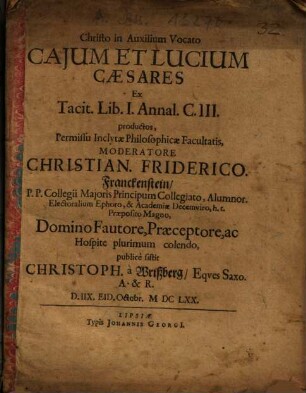 Caium Et Lucium Caesares Ex Tacit. Lib. I. Annal. C. III. productos