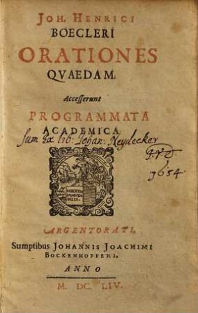Joh. Henrici Boecleri Orationes quaedam