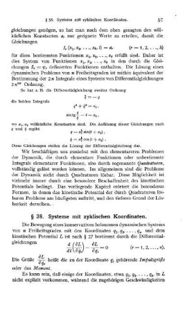 § 38. Systeme mit zyklischen Koordinaten.
