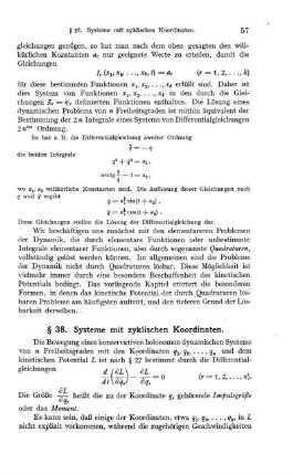 § 38. Systeme mit zyklischen Koordinaten.