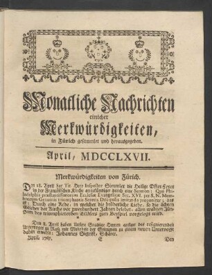 April, MDCCLXVII