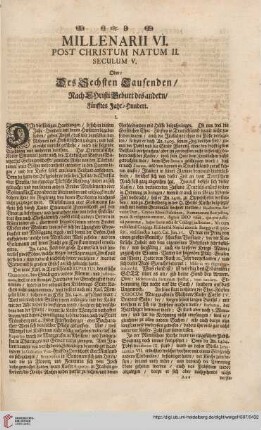 Millenarii VI. post Christum natum II. Seculum V.
