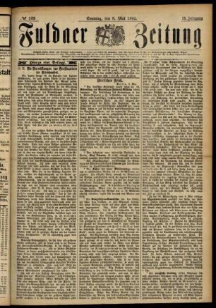 Erste Ausgabe vom Sonntag, den 08. Mai 1892.