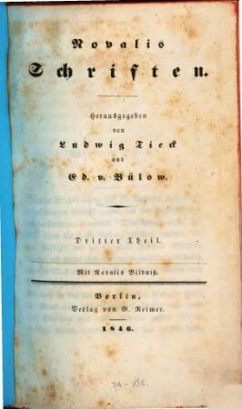 Novalis Schriften, 3 : mit Novalis Bildniß