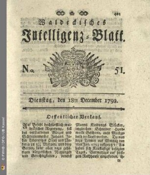 No. 51. Dienstag, den 18ten December 1792