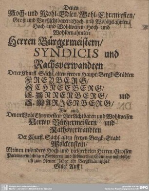 Denen Hoch- und Wohl-Edlen/Wohl-Ehrenvesten/Groß und VorAchtbaren/...