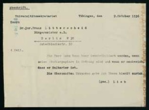 Immatrikulationsgesuch (Oktober 1936)