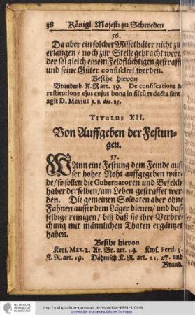 Titulus XII. Von Auffgeben der Festungen
