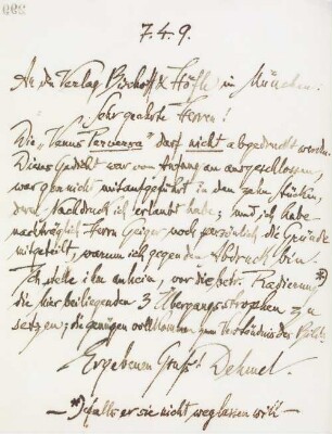 Brief an den Verlag Bischoff & Höfle