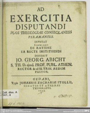 Ad Exercitia Disputandi Suos Theologiae Consecraneos Peramanter