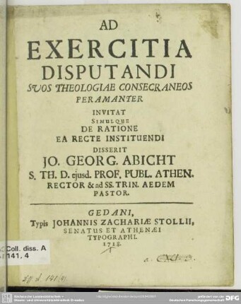 Ad Exercitia Disputandi Suos Theologiae Consecraneos Peramanter