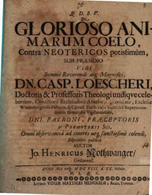 De glorioso animarum coelo, contra neotericos potissimum