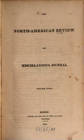 The North American review and miscellaneous journal, 1. 1815