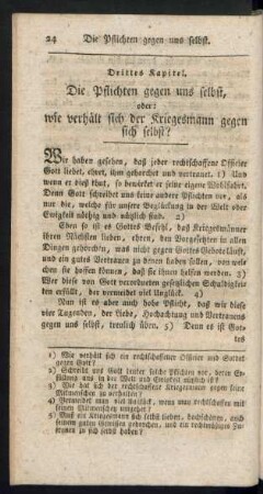 Drittes Kapitel. Die Pflichten gegen uns selbst, oder: wie verhält sich der Kriegesmann gegen sich selbst