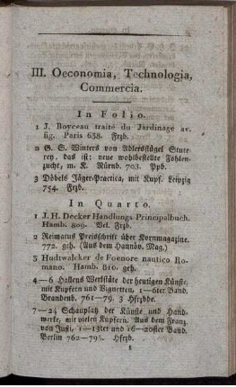 III. Oeconomia, Technologia, Commercia