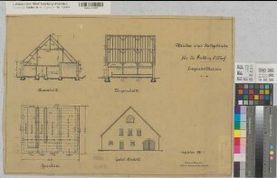 Langenholthausen (Balve) Pachtung Allhoff Stallneubau Schnitte, Grundriß, Ansicht 1914 1 : 100 44 x 64 Zeichnung Landsberg-Velensches Bauamt Landsberg-Velen